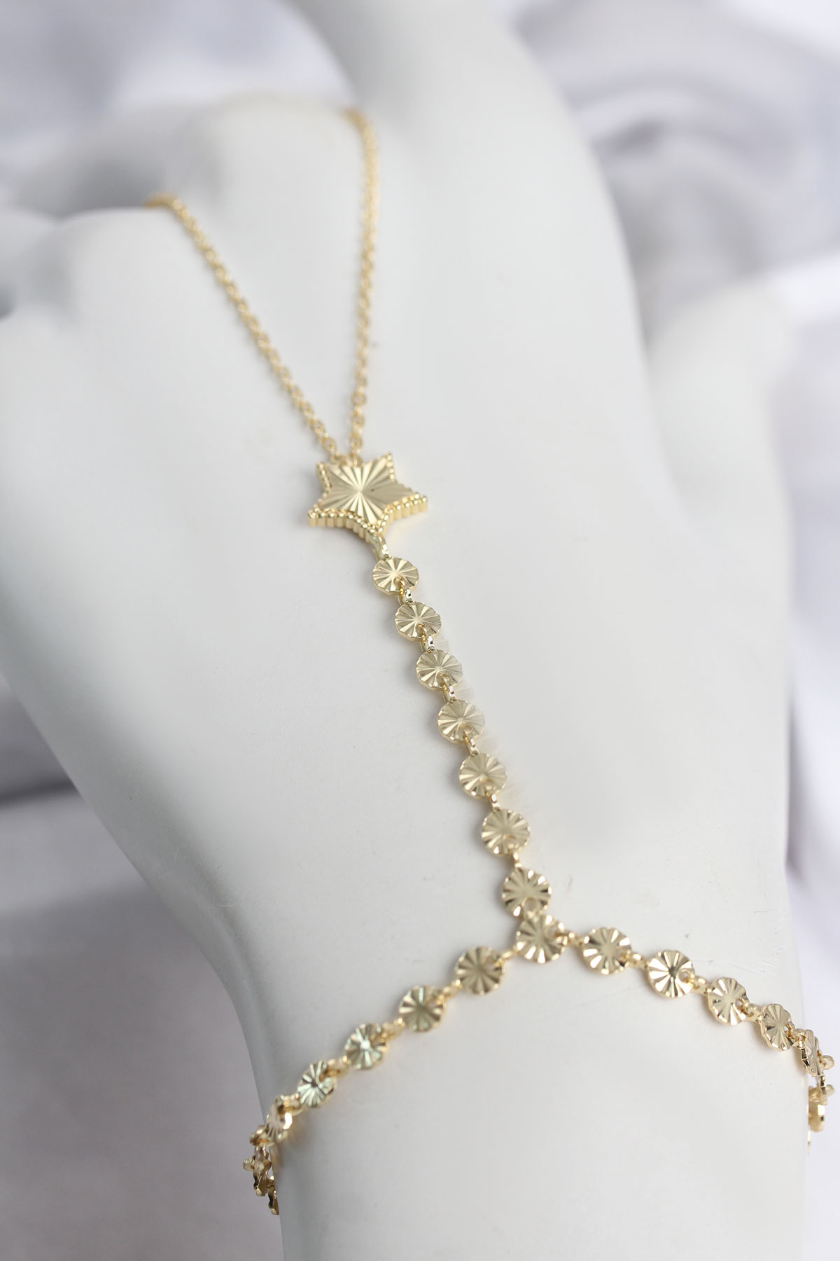Gold Renk Lazerli Yıldız Model Zirkon Taşlı Şahmeran