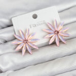 Pembe Kristal Taşlı Lotus Model Küpe