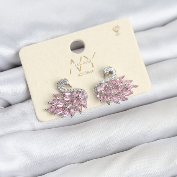 Pembe Zirkon Taşlı Gümüş Swan Kuğu Model Küpe