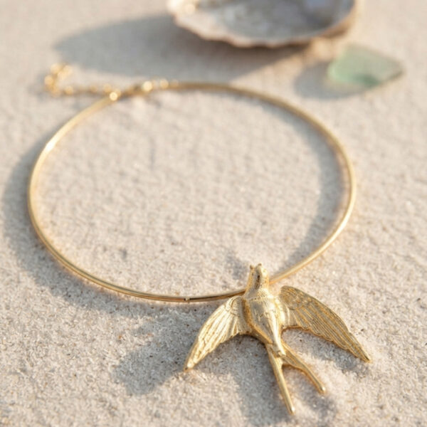 Kırlangıç Model Gold Renk Choker Kolye