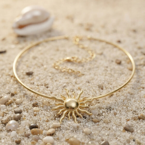 Güneş Model Gold Renk Choker Kolye