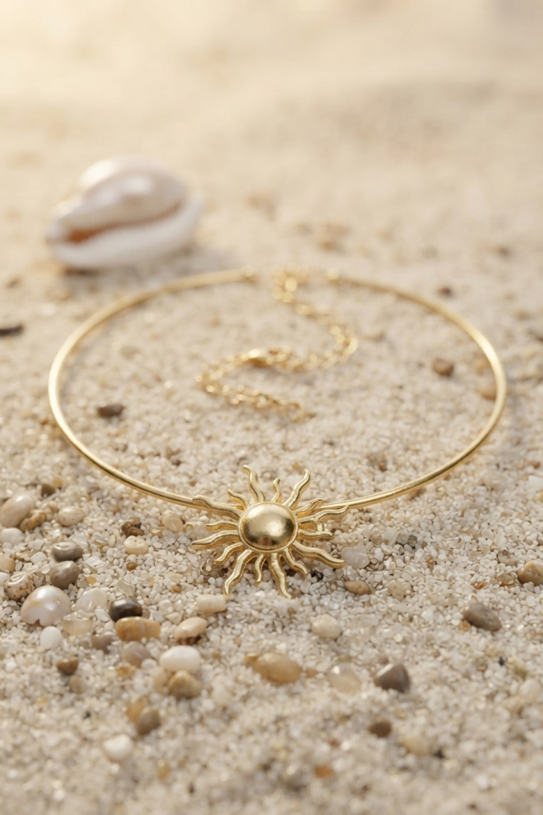 Güneş Model Gold Renk Choker Kolye