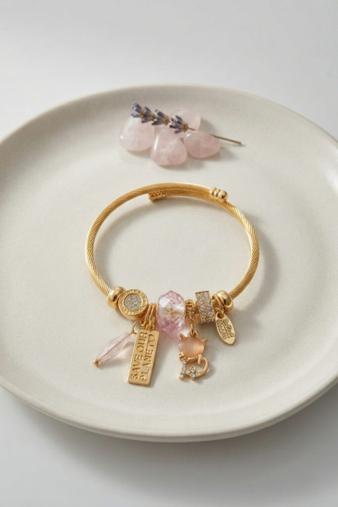 Kedili Model Pembe Charmlı Bileklik
