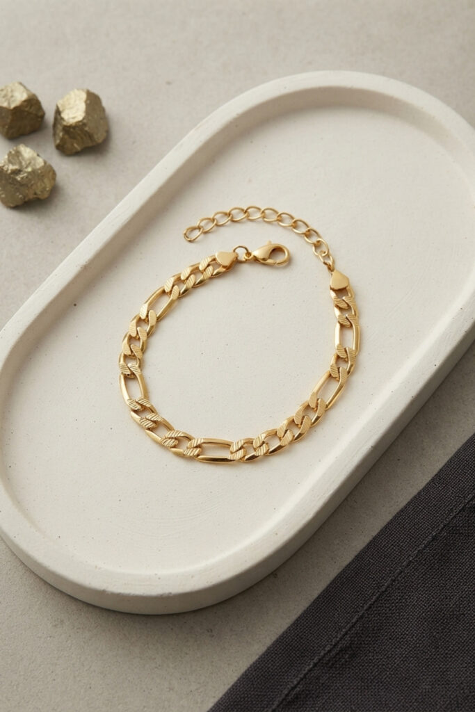Çelik Gold Renk Figaro Zincir Model Erkek Bileklik
