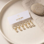Yıldız Zirkon Taşlı Gold Renk Set Küpe