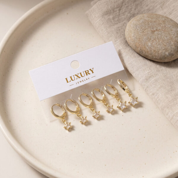 Yıldız Zirkon Taşlı Gold Renk Set Küpe