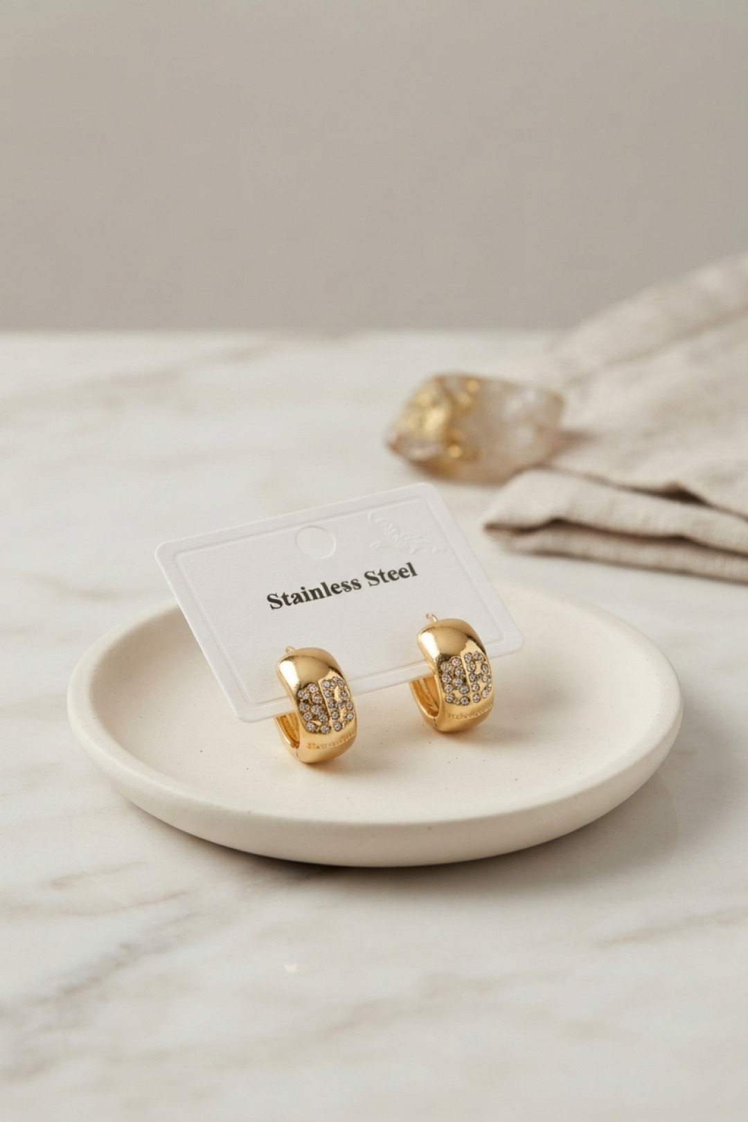 Çelik Gold Renk Kalın Halka Tasarım Model Küpe