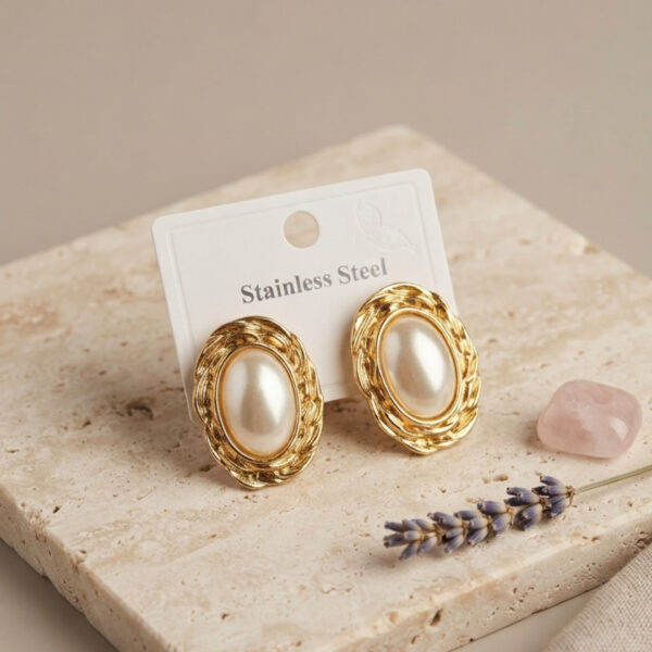 Gold Renk Gold Renk Vintage Beyaz İncili Model Küpe