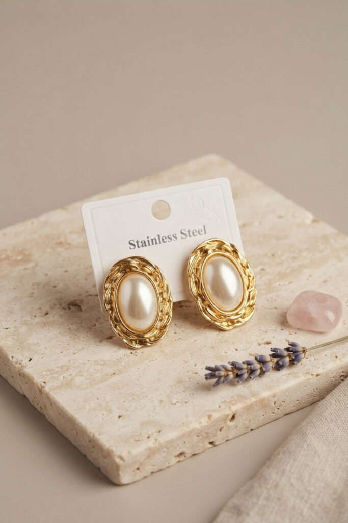 Gold Renk Gold Renk Vintage Beyaz İncili Model Küpe