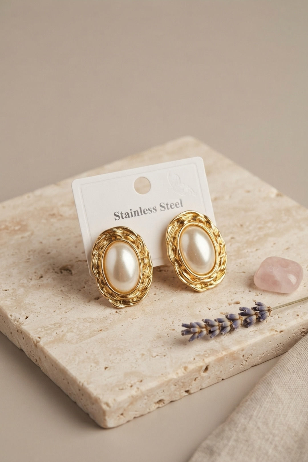 Gold Renk Gold Renk Vintage Beyaz İncili Model Küpe