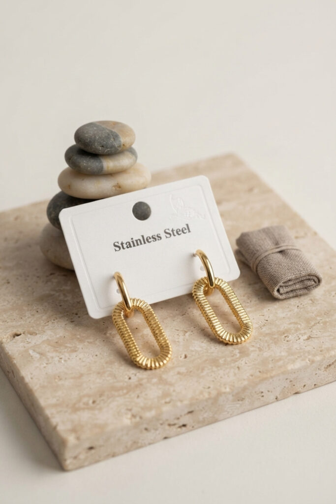 Gold Renk Tırtıklı Ataç Form Tasarım Küpe