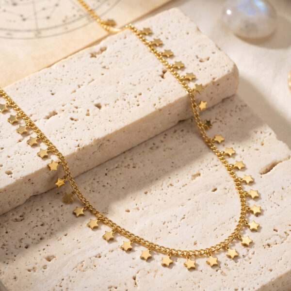 Gold Renk Yıldız Pul Model 60 cm Kolye