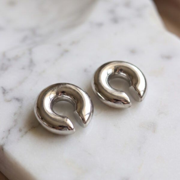 Çelik Gümüş Renk Çiftli Earcuff Küpe