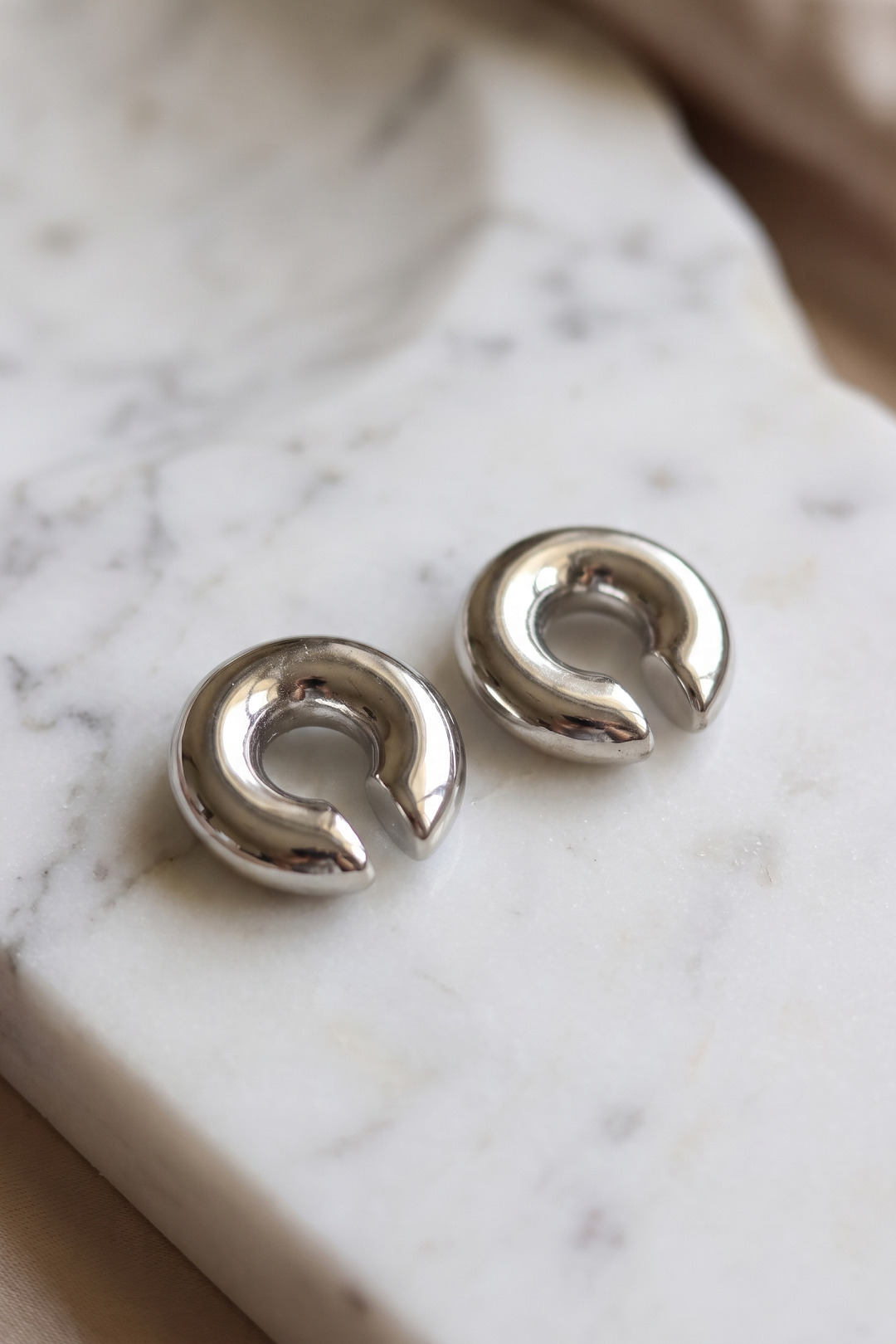 Çelik Gümüş Renk Çiftli Earcuff Küpe