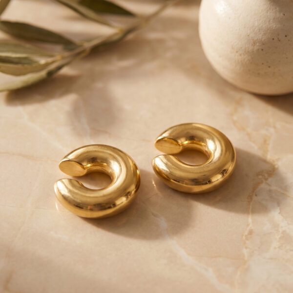 Çelik Gold Renk Çiftli Earcuff Küpe