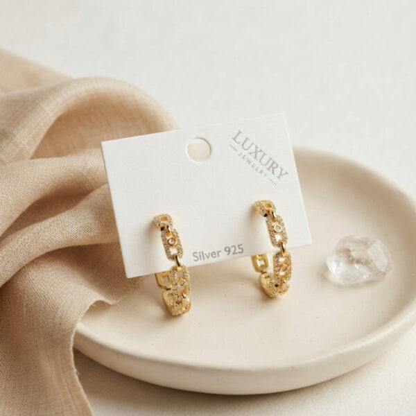 Gold Renk Zirkon Taşlı Messika Model Halka Küpe