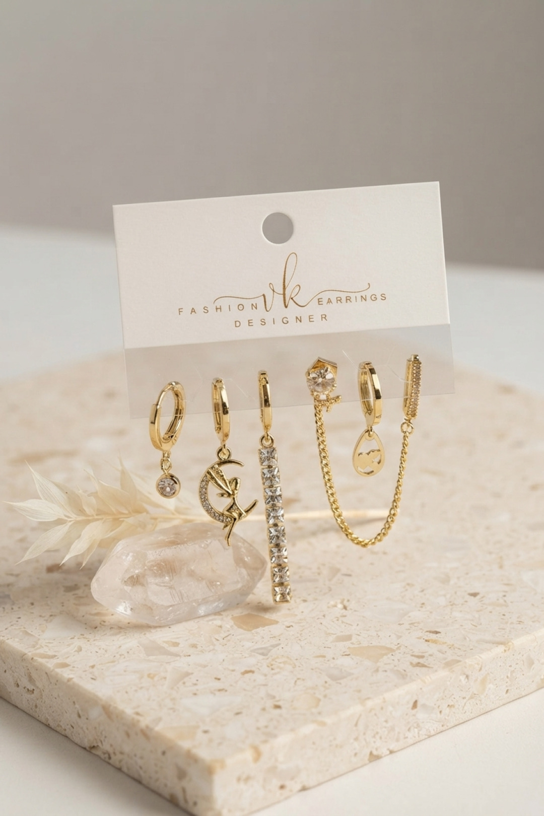 Gold Renk Zirkon Taşlı 6'lı Küpe Set Kombini