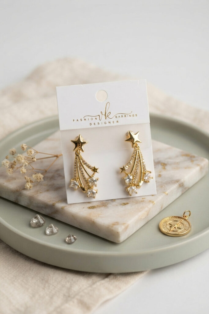 Gold Renk Zirkon Taşlı Halley Model Küpe