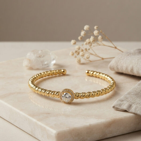 Gold Renk Dorika Model Yuvarlak Zirkon Taşlı Bileklik