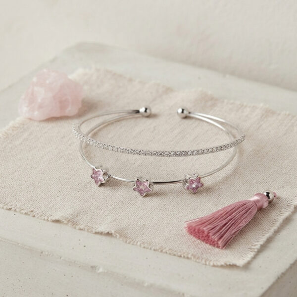 Pembe Yıldız Model Gold Renk Zirkon Taşlı Bileklik