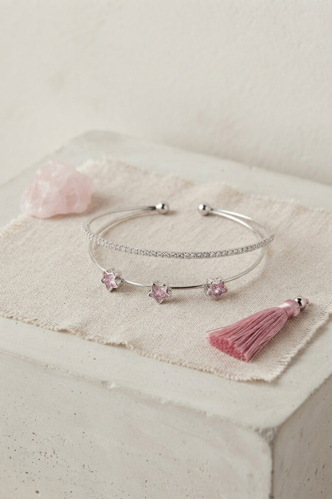 Pembe Yıldız Model Gold Renk Zirkon Taşlı Bileklik
