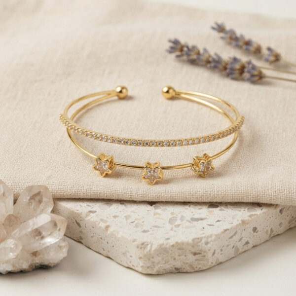 Yıldız Model Zirkon Taşlı Gold Renk Bileklik