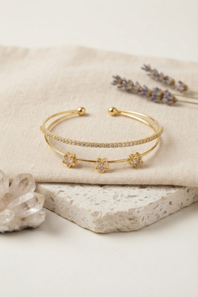 Yıldız Model Zirkon Taşlı Gold Renk Bileklik