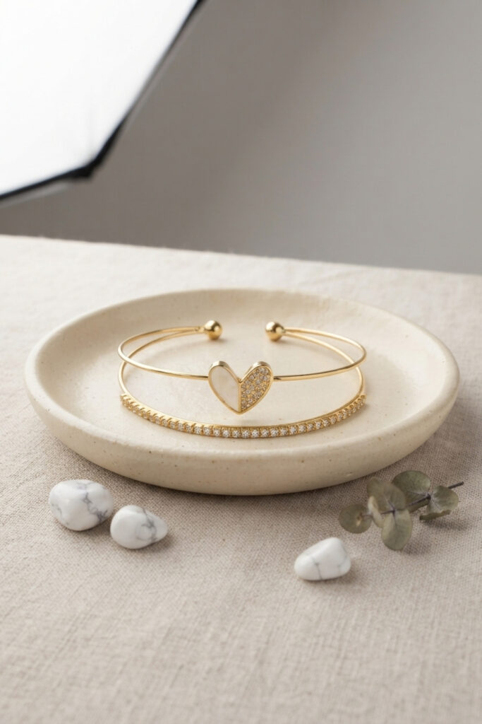Gold Renk Kalp Model Zirkon Taşlı Bileklik