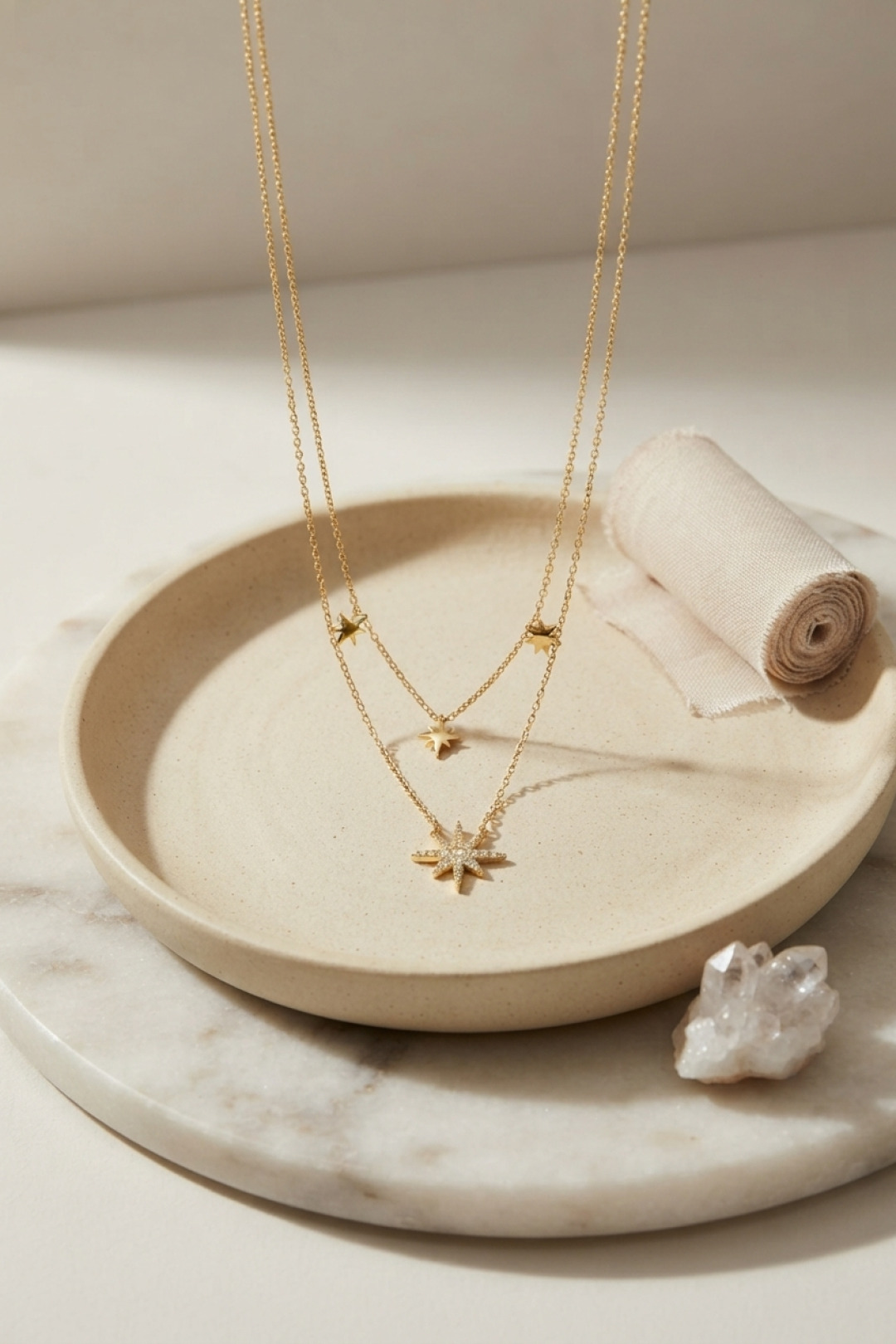 Gold Renk Zirkon Taşlı Kutup Yıldızı Model 2'li Kolye