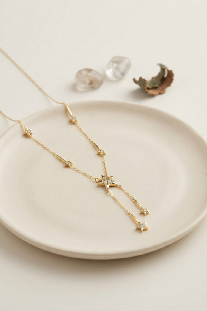 Gold Renk Zirkon Taşlı Yıldız Model Kolye