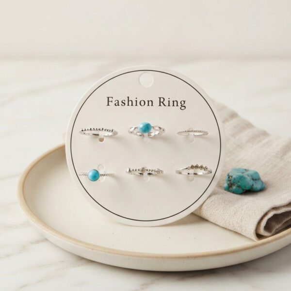 Gümüş Renk Mavi Taş Detaylı 6'lı Yüzük Seti BYK4306