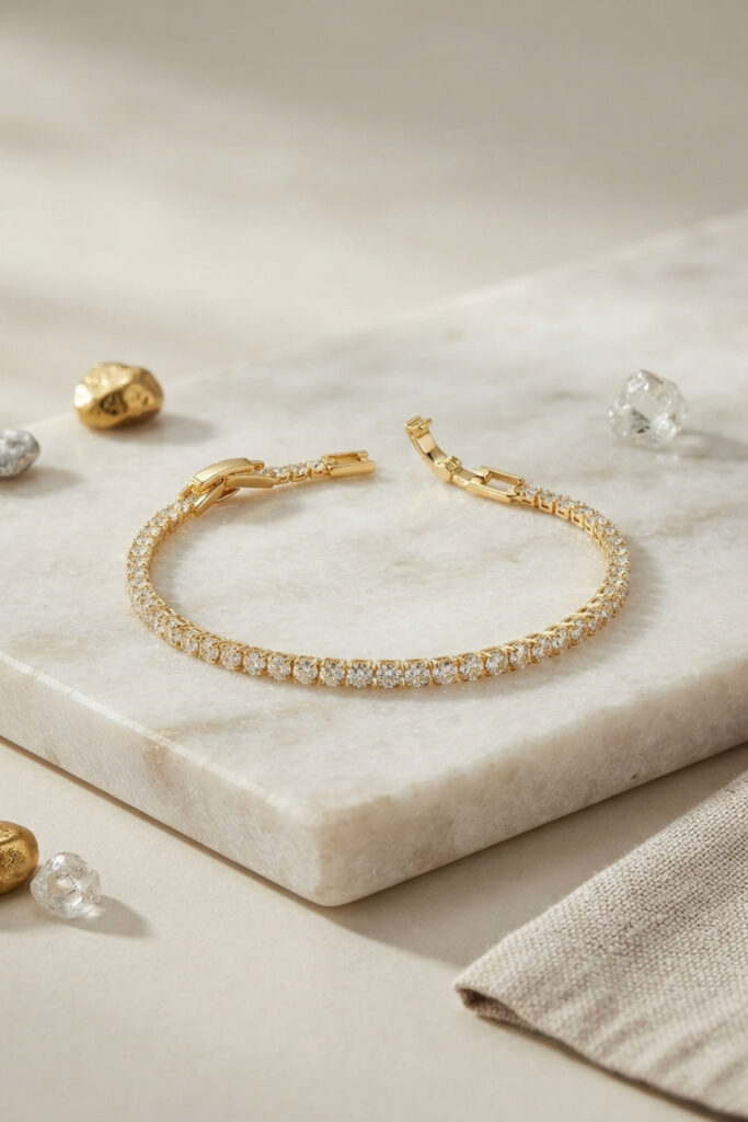 Gold Renk İnce Zirkon Taşlı Su Yolu Bileklik