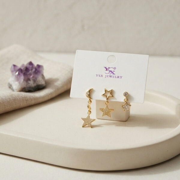 Gold Renk Ay ve Yıldız Gece Model Küpe Seti