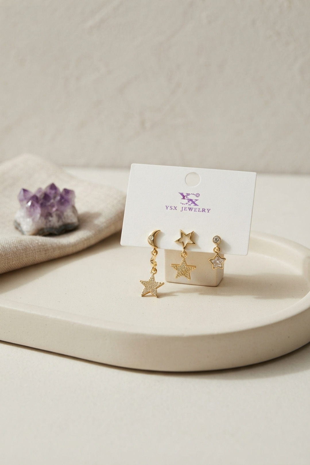 Gold Renk Ay ve Yıldız Gece Model Küpe Seti