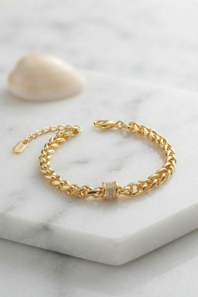 Gold Renk Singapur Zincir Model Bileklik