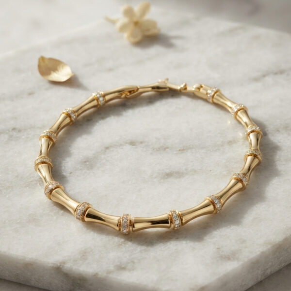 Gold Renk Bambu Model Zirkon Taşlı Bileklik