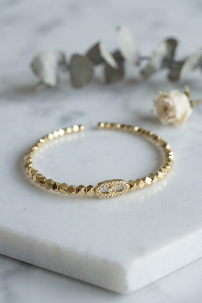 Gold Renk Geometrik Fasetli Messika Model Bileklik