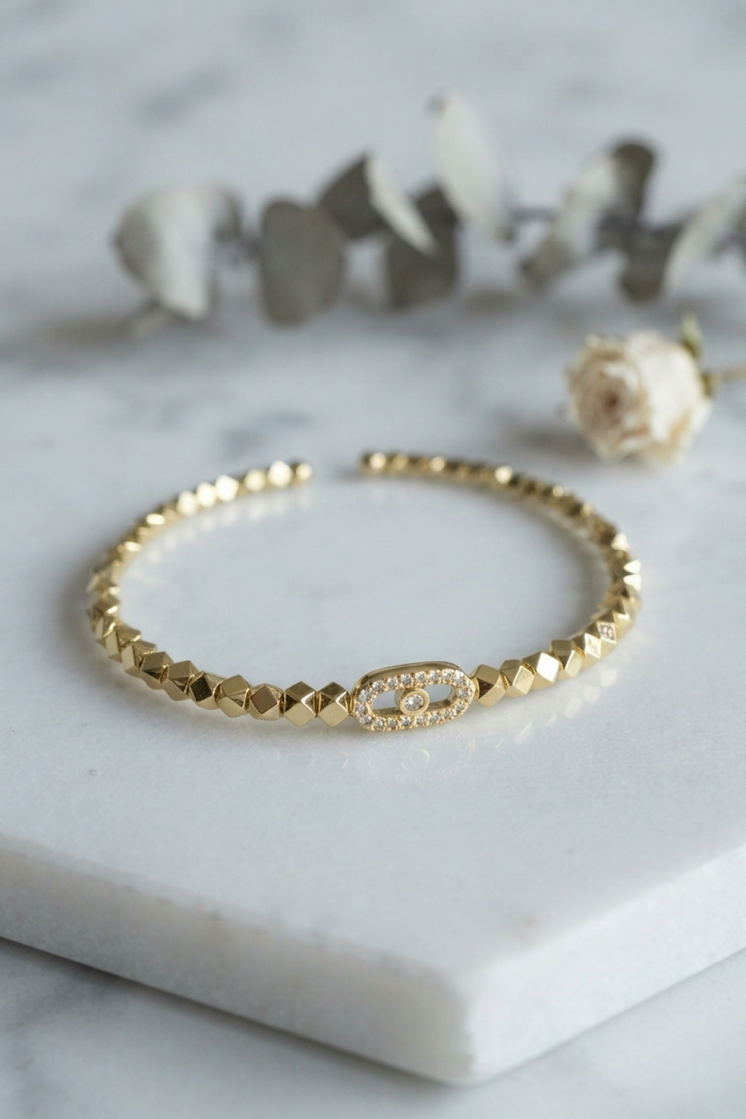 Gold Renk Geometrik Fasetli Messika Model Bileklik